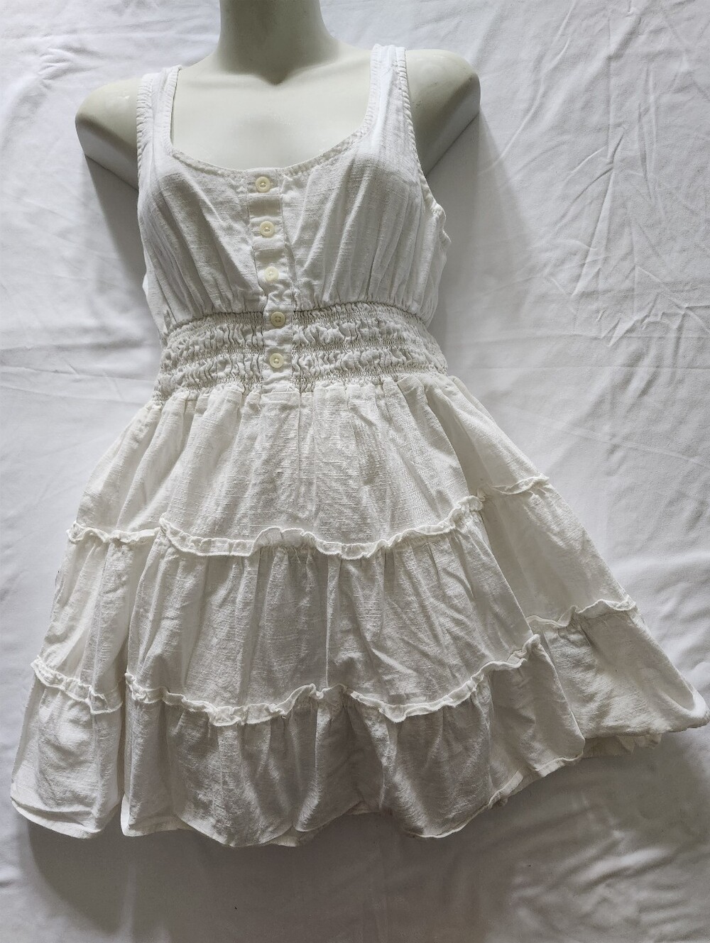 Urban Outfitters White Tiered Ruffled Smocked Bodice Chemise